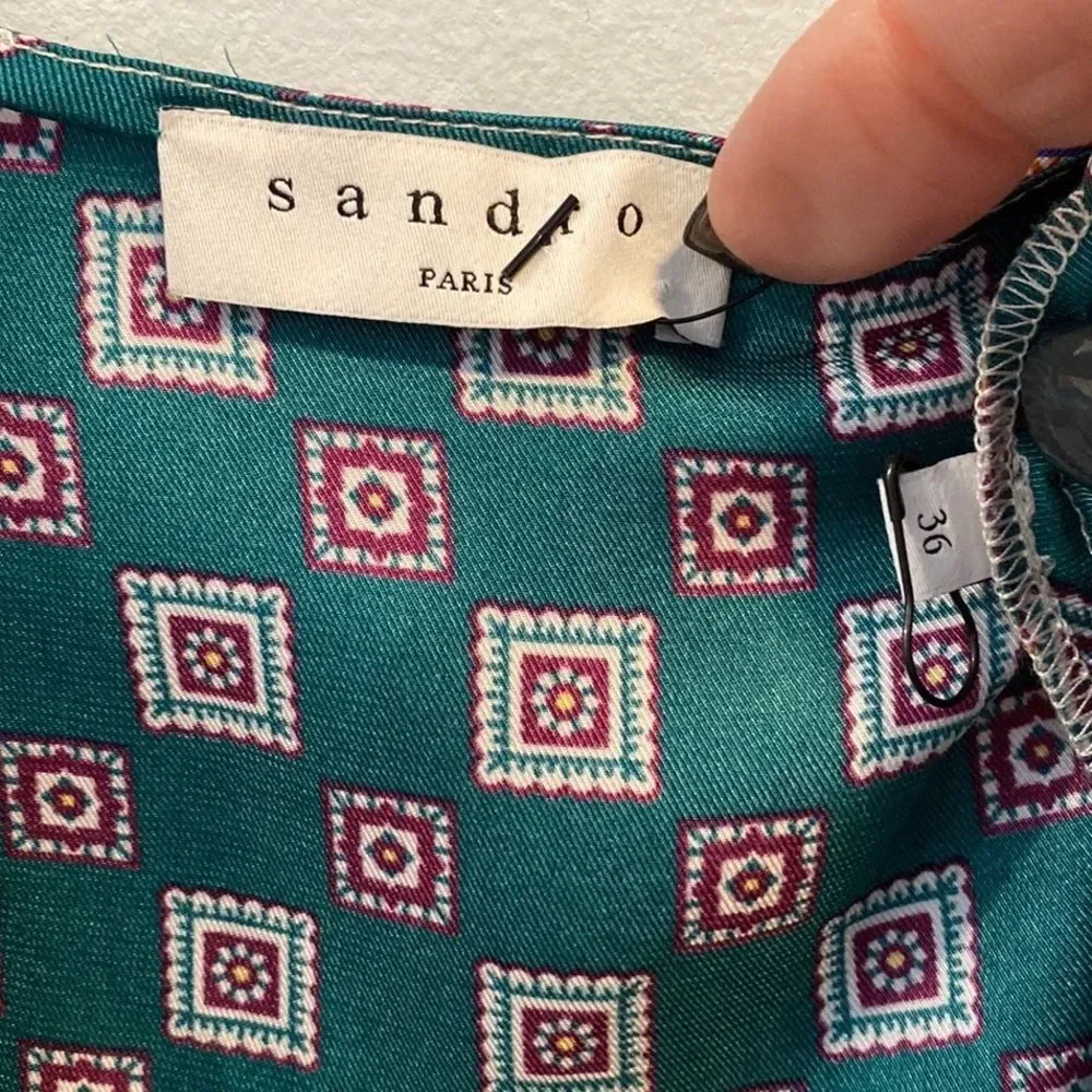 Sandro silk patchwork geometric print dress 36/US4 - Picture 4 of 5